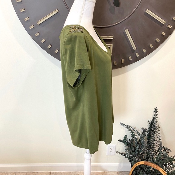 Old Navy XL Army Green Sequin Shoulder Scoop Neck Top - Picture 5 of 10